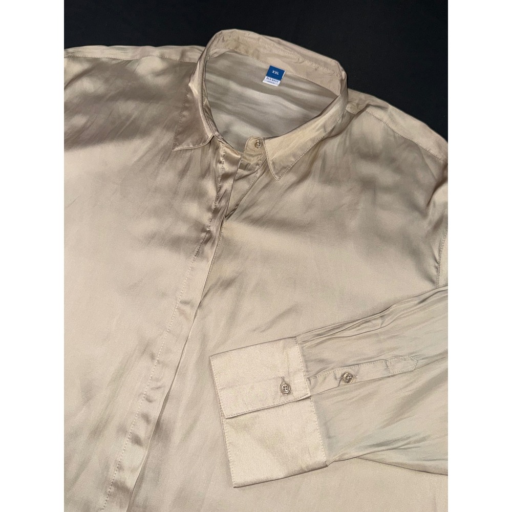 Old Navy Womens XXL Champagne Beige Satin Long Sleeve Button Down Blouse Shirt